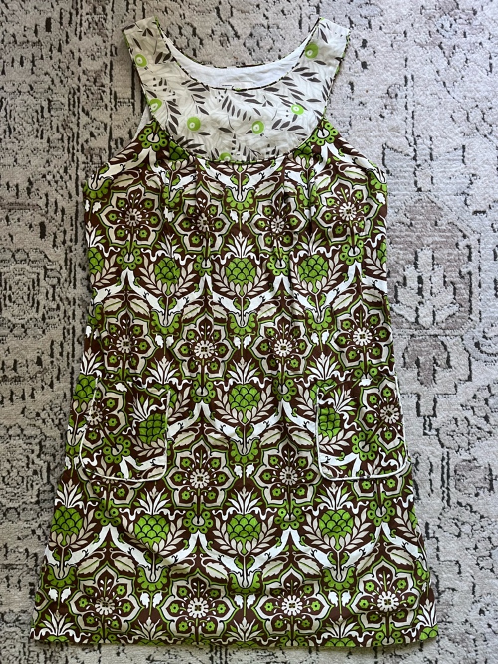 Milly Green & Brown Tropical Pineapple Floral Tunic Shift Dress Size 2